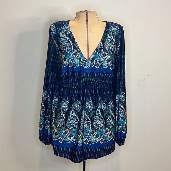 VENUS V-neck Blue & Purple Print Blouse - Size Medium - Picture 2 of 13